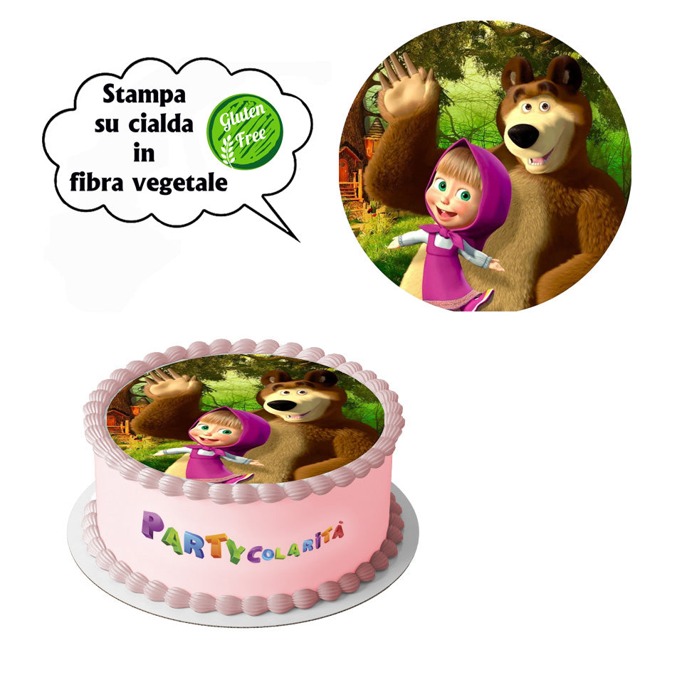 CIALDA PER TORTA MASHA E ORSO TONDA IN IN FIBRA VEGETALE DIAMETRO 20 CM (mod-3)