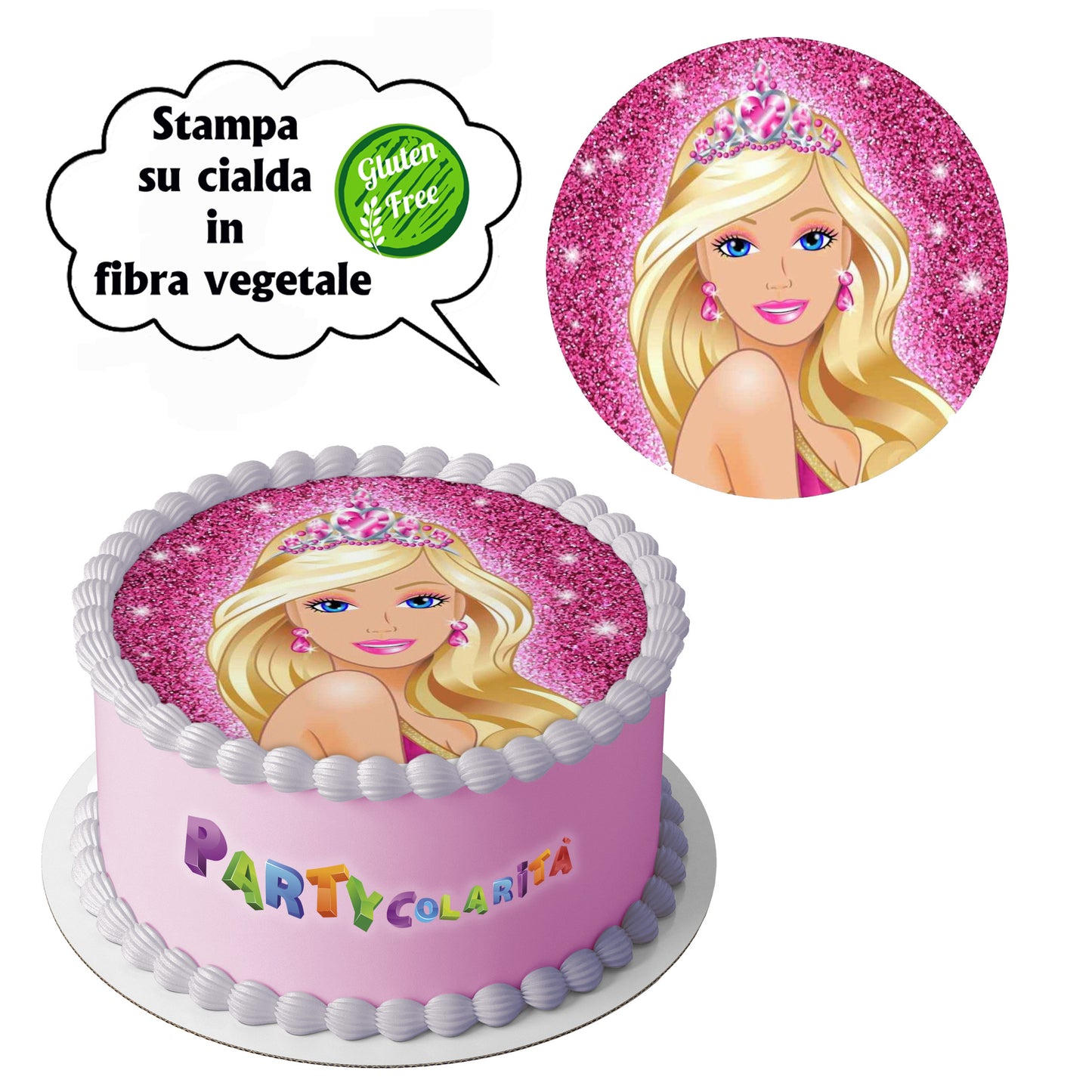 CIALDA PER TORTA BARBIE TONDA IN IN FIBRA VEGETALE DIAMETRO 20 CM (mod-6)