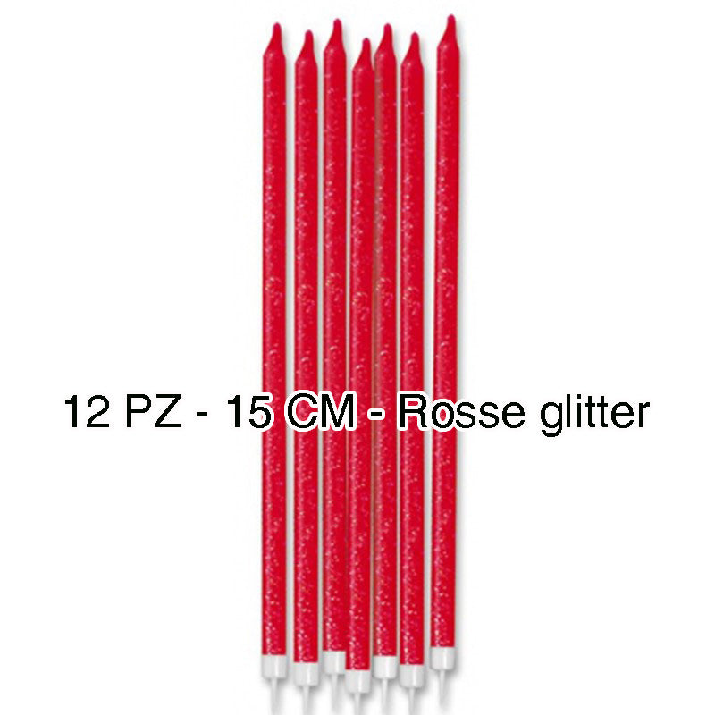 CANDELE STELO 15CM ROSSE GLITTER 12PZ