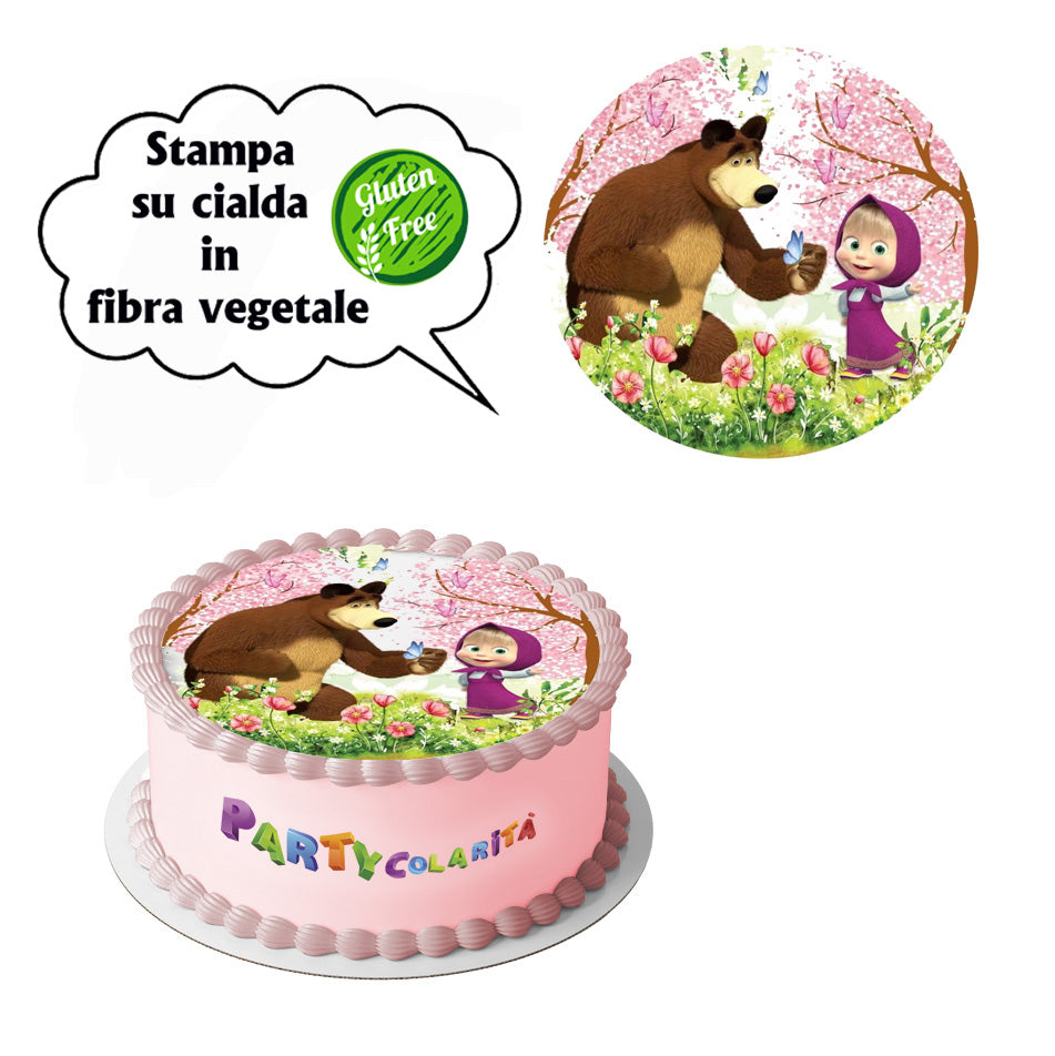 CIALDA PER TORTA MASHA E ORSO TONDA IN IN FIBRA VEGETALE DIAMETRO 20 CM (mod-1)