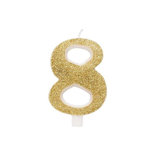 CANDELA ORO GLITTER 7CM NUMERO 8