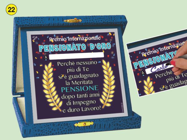 TARGA PREMIO - GADGET PENSIONE - PENSIONATO D'ORO