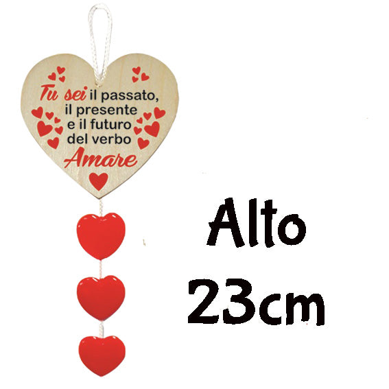 CUORE LEGNO APPENDINO CON FRASE 23 CM