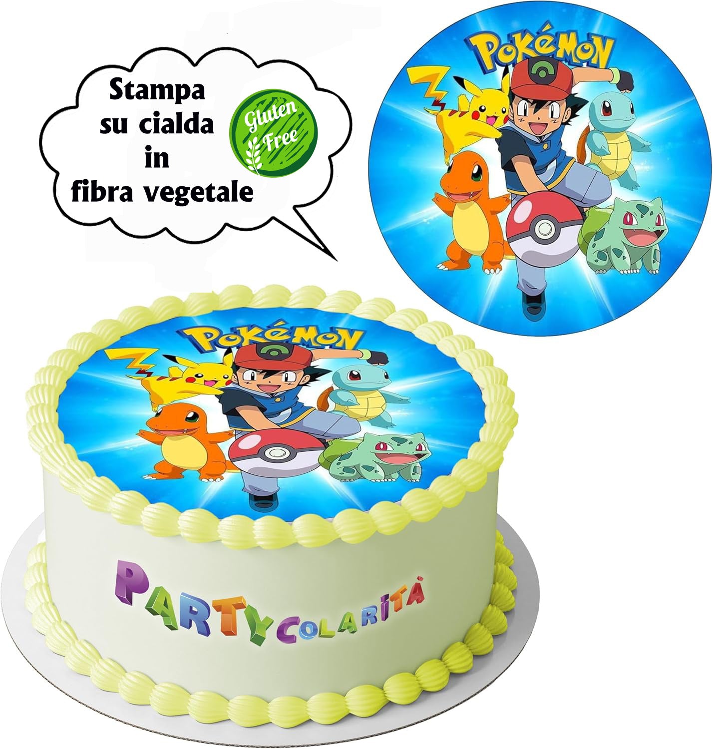 CIALDA PER TORTA POKEMON TONDA IN IN FIBRA VEGETALE DIAMETRO 20 CM (mod-1)