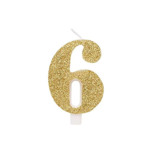 CANDELA ORO GLITTER 7CM NUMERO 6