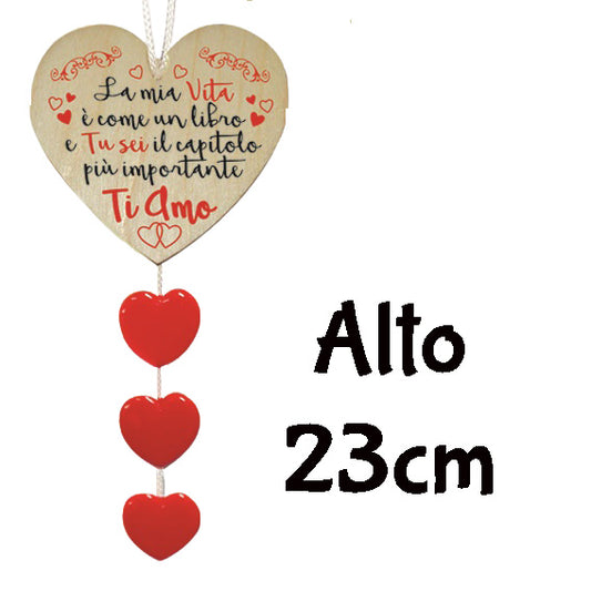 CUORE LEGNO APPENDINO CON FRASE 23 CM