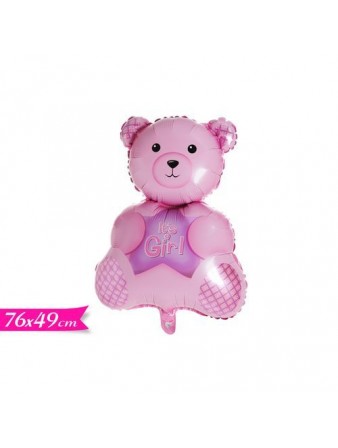 NASCITA GIRL PALLONCINO ORSETTO ROSA 76X49 CM