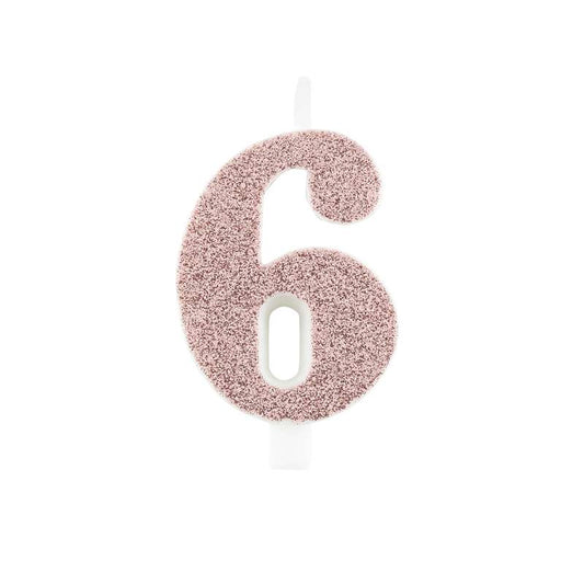 CANDELA ROSE GOLD GLITTER 7CM NUMERO 6