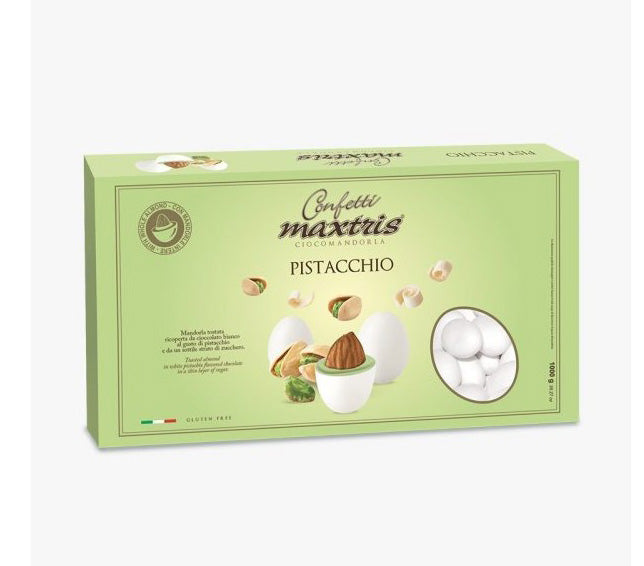 CONFETTI MAXTRIS GUSTO PISTACCHIO RICOPERTI DI CIOCCOLATO BIANCO CON MANDORLA - CONF DA 1KG