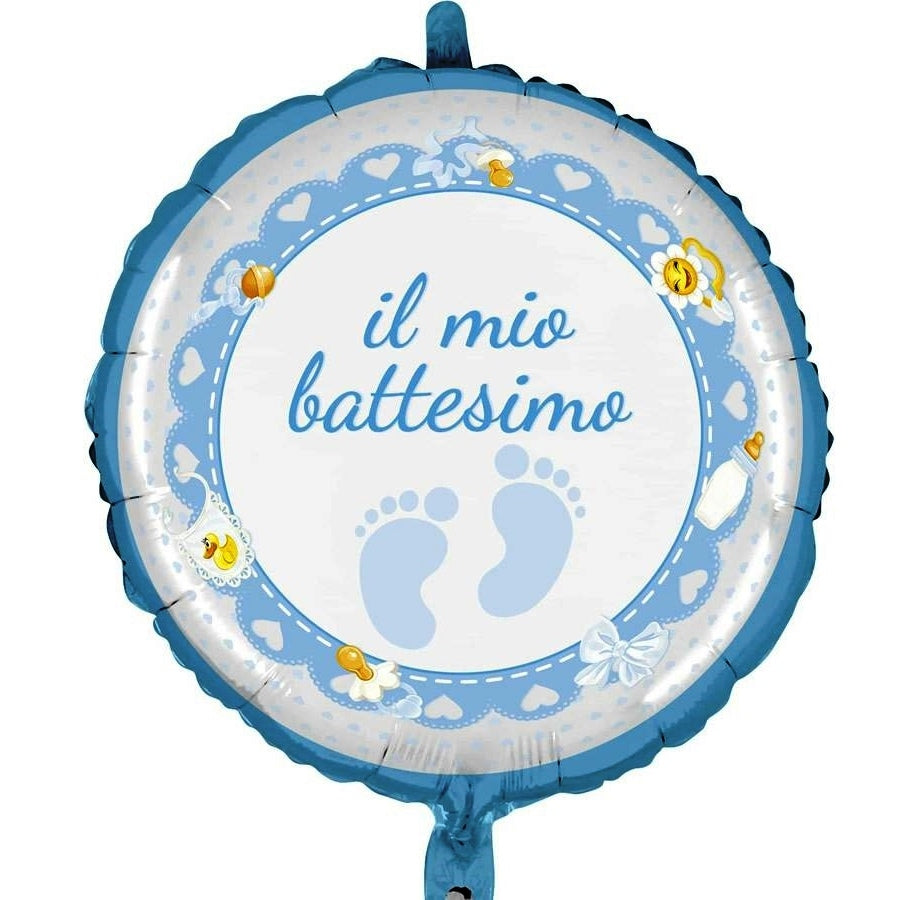 BATTESIMO BOY PALLONCINO PIEDINI TONDO 45 CM