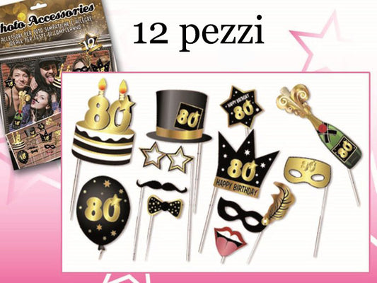 SET SIMPATICI ACCESSORI PER FOTO 12 PEZZI 80 ANNI