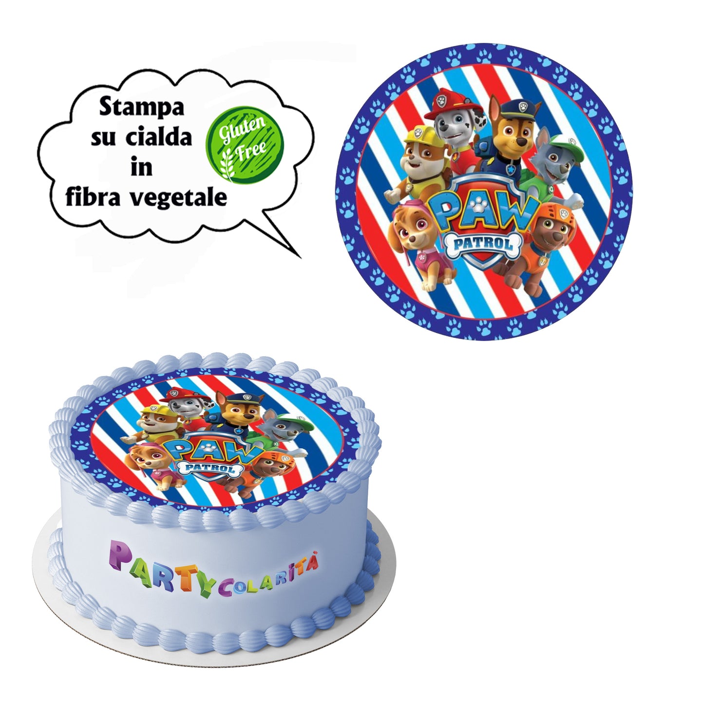 CIALDA PER TORTA PAW PATROL TONDA IN IN FIBRA VEGETALE DIAMETRO 20 CM (mod-3)