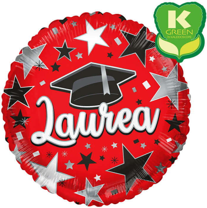 LAUREA PALLONCINO IN MYLAR TONDO ROSSO CON STELLE 46 CM