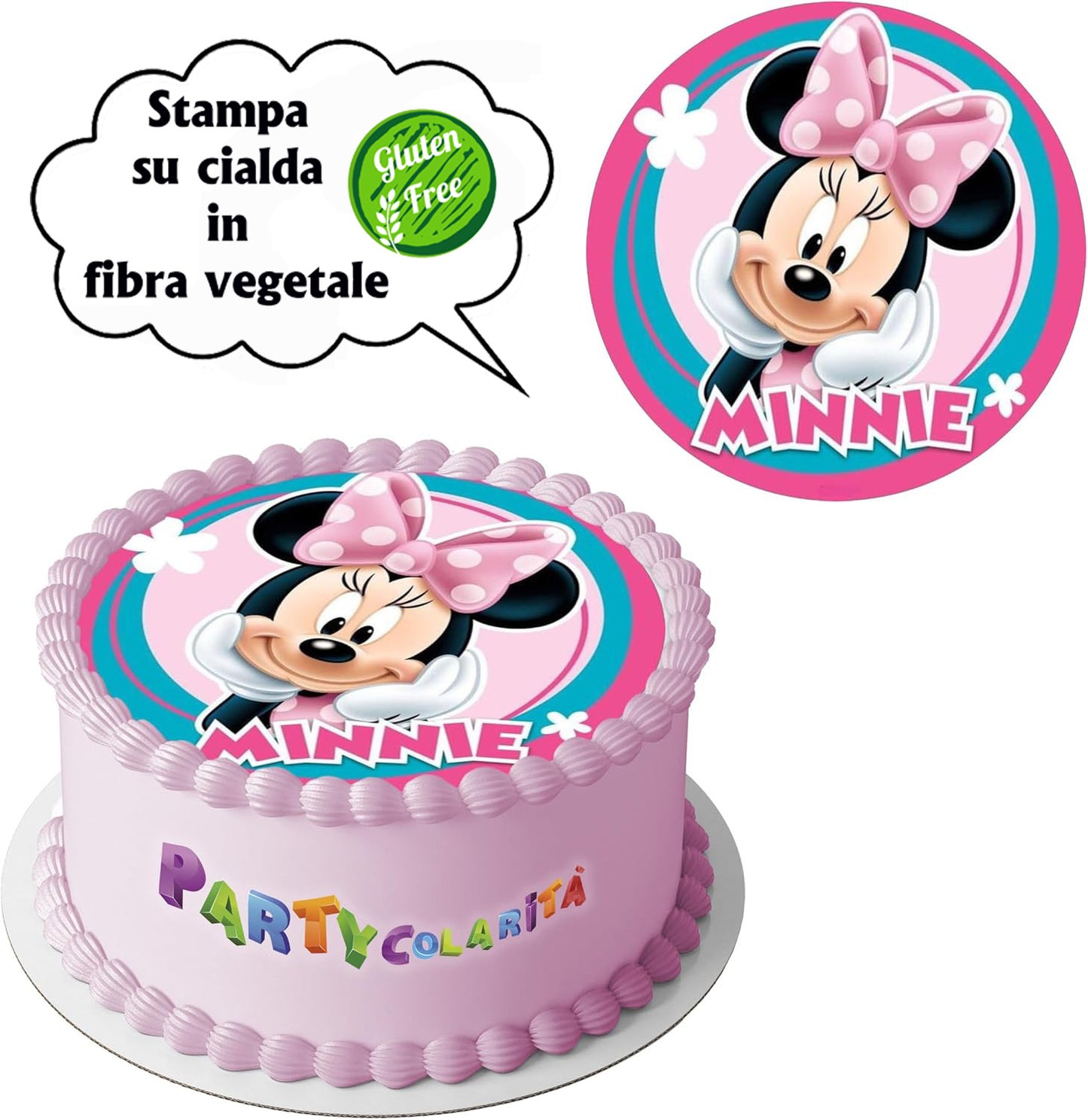 CIALDA PER TORTA MINNIE TONDA IN IN FIBRA VEGETALE DIAMETRO 20 CM (mod-5)