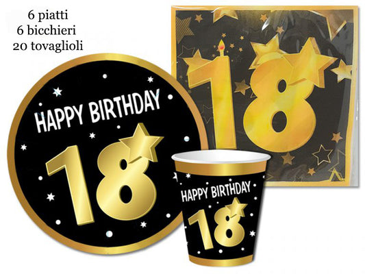 SET PARTY 18 ANNI COMPOSTO DA ( 20 tovaglioli - 6 piatti - 6 biccieri )