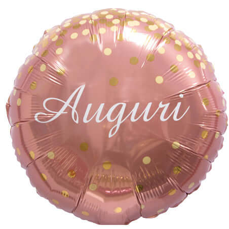 PALLONCINO IN MYLAR TONDO AUGURI ROSE GOLD CORIANDOLI ORO 45 CM