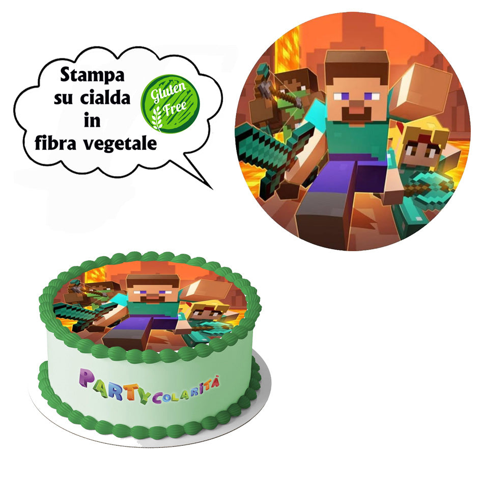 CIALDA PER TORTA MINECRAFT TONDA IN IN FIBRA VEGETALE DIAMETRO (mod-3)