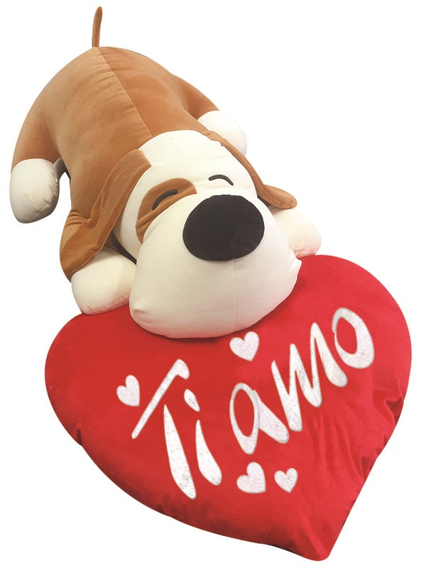 CANE COCCOLONE STESO CON CUORE TI AMO 69 CM