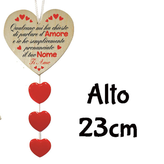 CUORE LEGNO APPENDINO CON FRASE 23 CM