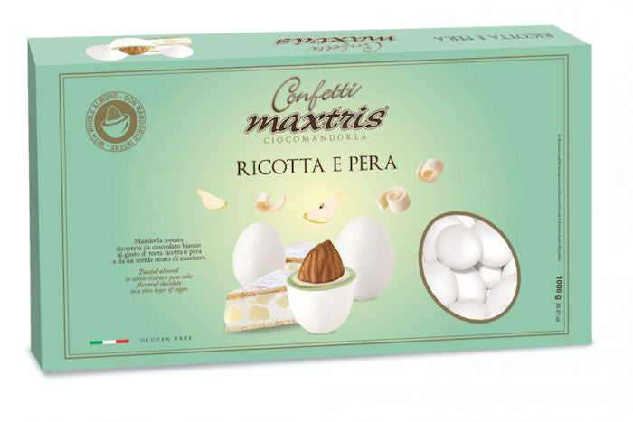 CONFETTI MAXTRIS GUSTO RICOTTA E PERA RICOPERTI DI CIOCCOLATO BIANCO CON MANDORLA - CONF DA 1KG