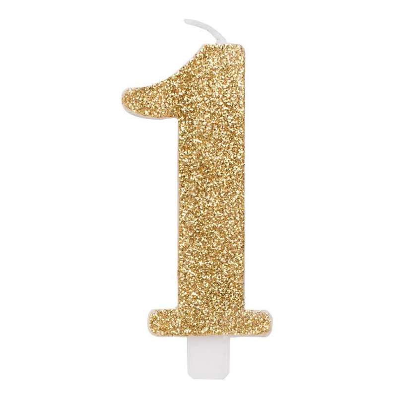 CANDELA ORO GLITTER 7CM NUMERO 1