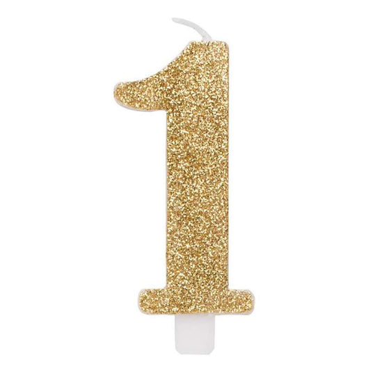 CANDELA ORO GLITTER 7CM NUMERO 1