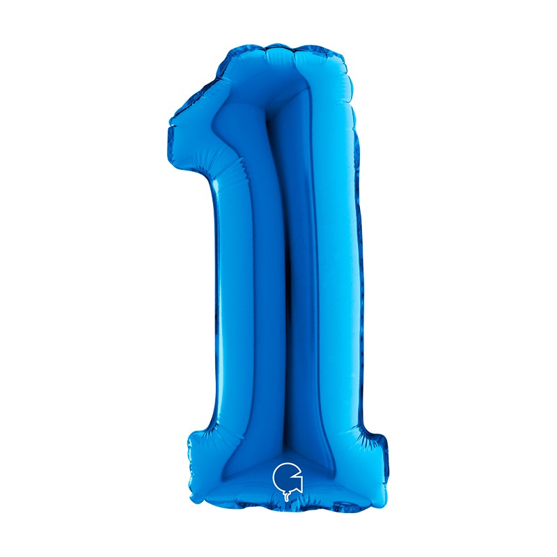 PALLONCINO IN MYLAR 35CM BLU NUMERO 1