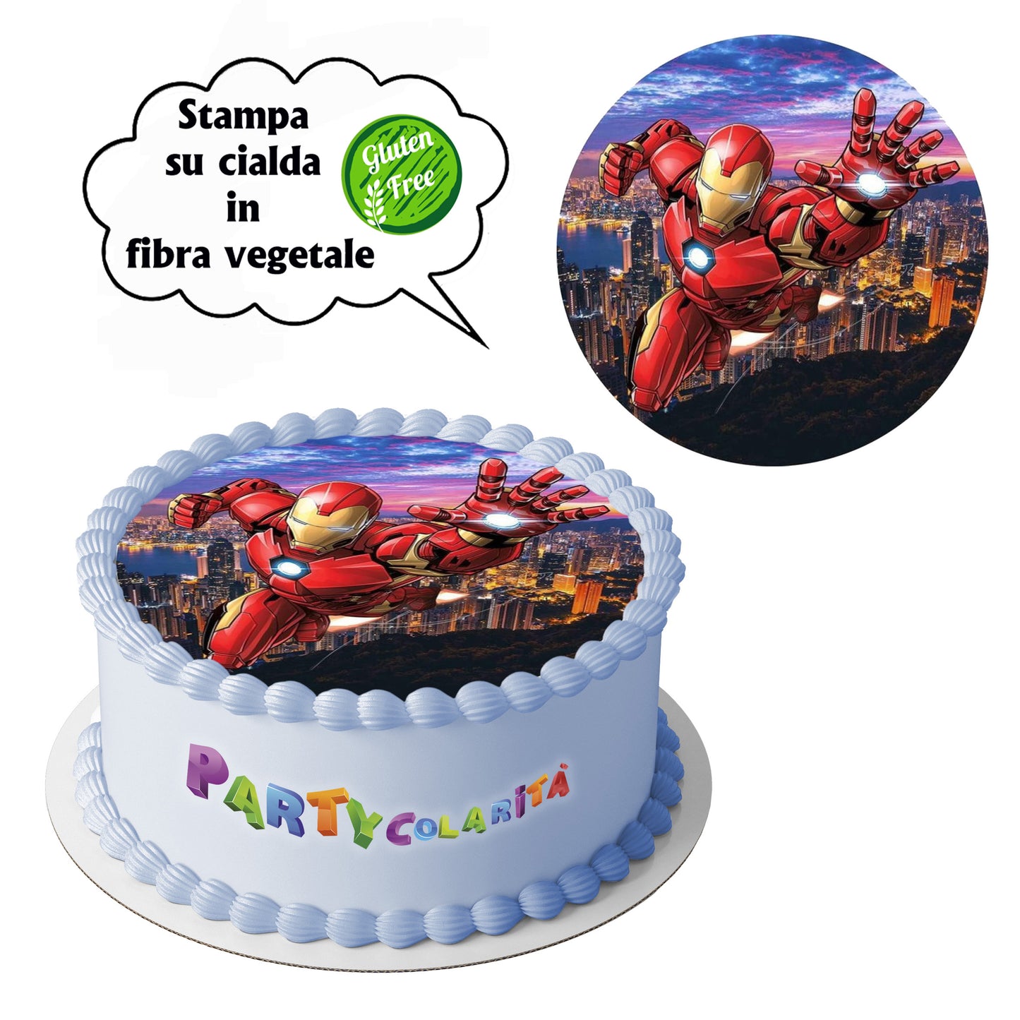 CIALDA PER TORTA AVENGERS TONDA IN IN FIBRA VEGETALE DIAMETRO 20 CM (mod-1)