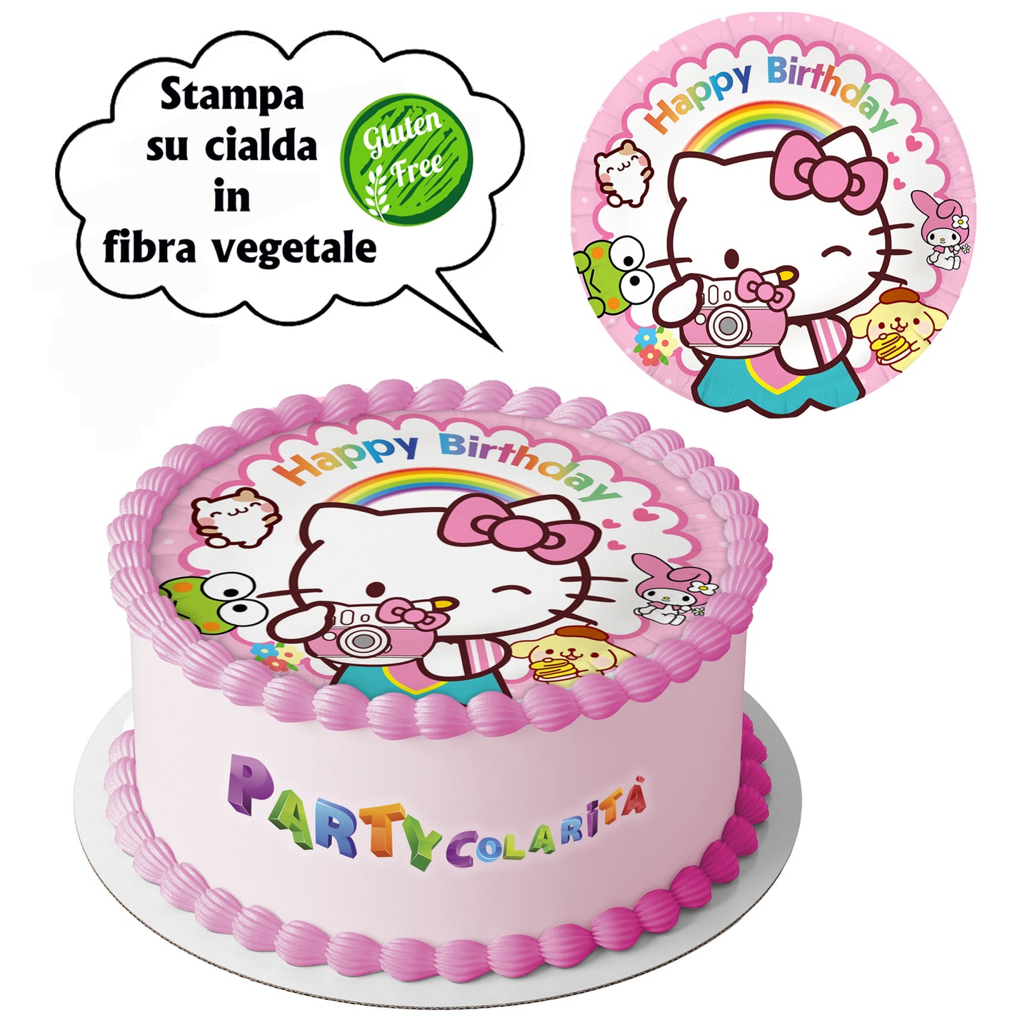 CIALDA PER TORTA HELLO KITTY TONDA IN IN FIBRA VEGETALE DIAMETRO 20 CM (mod-2)