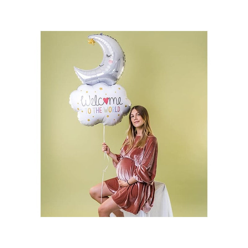 NASCITA PALLONCINO LUNA SU NUVOLA WELCOME TO THE WORLD 81 CM