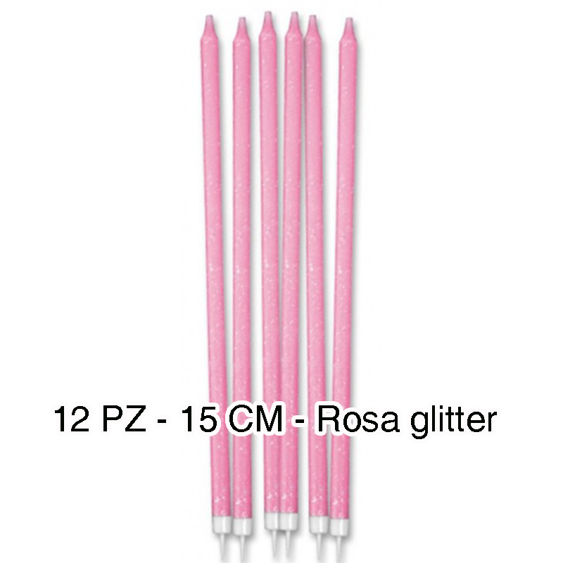 CANDELE STELO 15CM ROSA GLITTER 12PZ