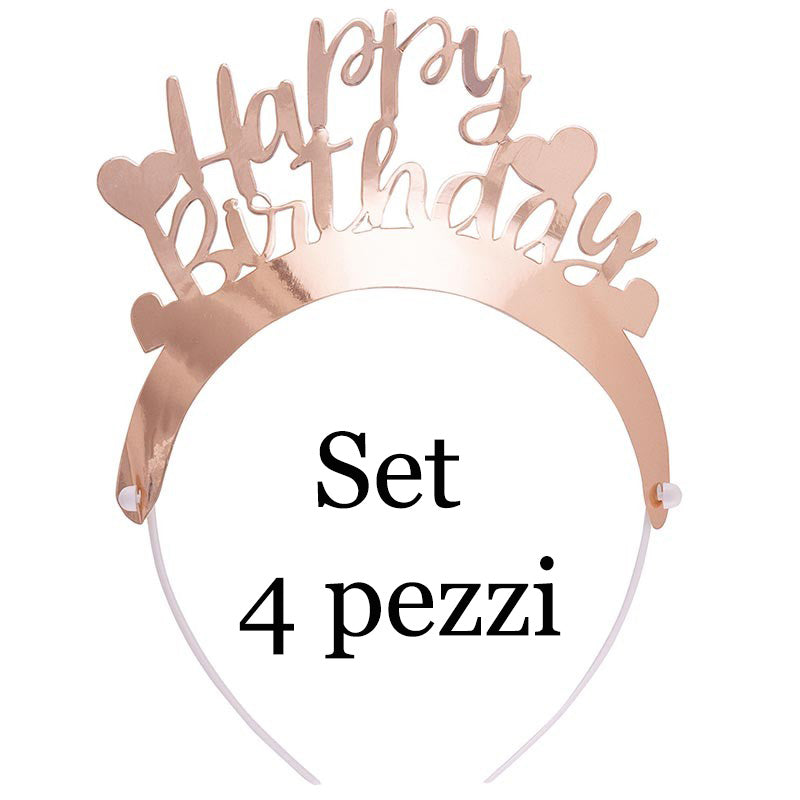 SET 4 TIARE HAPPY BIRTHDAY ROSE GOLD