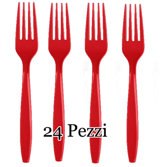 SET 24 FORCHETTE PLASTICA RIUTILIZZABILI ROSSE