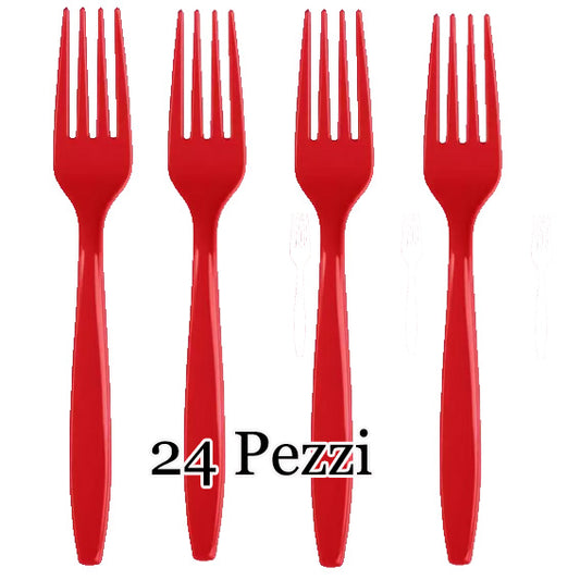 SET 24 FORCHETTE PLASTICA RIUTILIZZABILI ROSSE