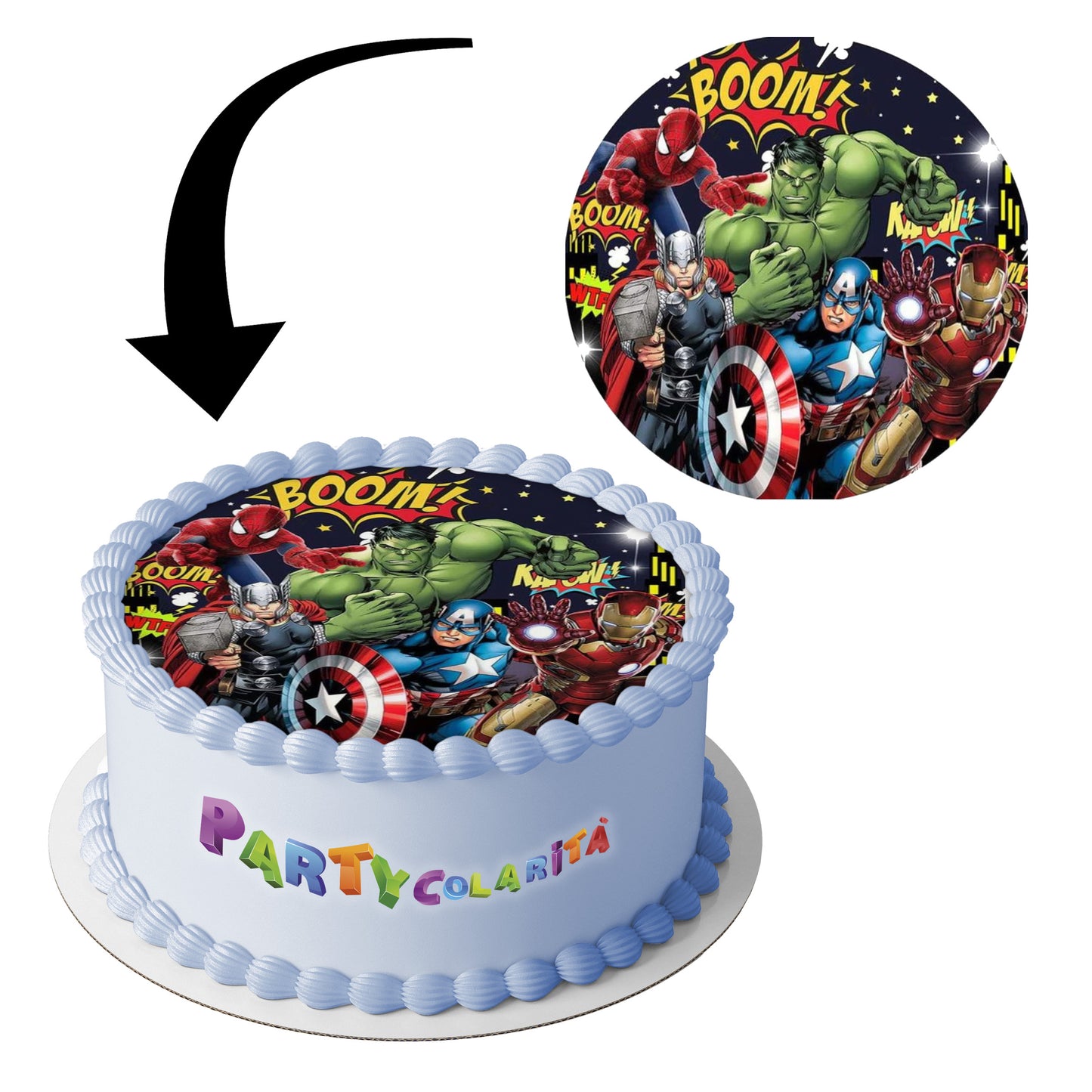 CIALDA PER TORTA AVENGERS TONDA IN OSTIA DIAMETRO 20 CM (mod-2)