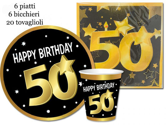 SET PARTY 50 ANNI COMPOSTO DA ( 20 tovaglioli - 6 piatti - 6 biccieri )