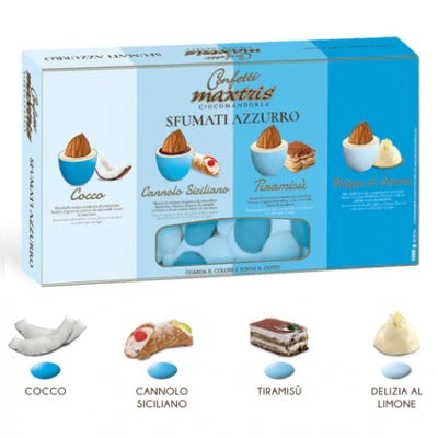 CONFETTI MAXTRIS GUSTI MISTI SFUMATI AZZURRI RICOPERTI DI CIOCCOLATO BIANCO CON MANDORLA - CONF DA 1KG