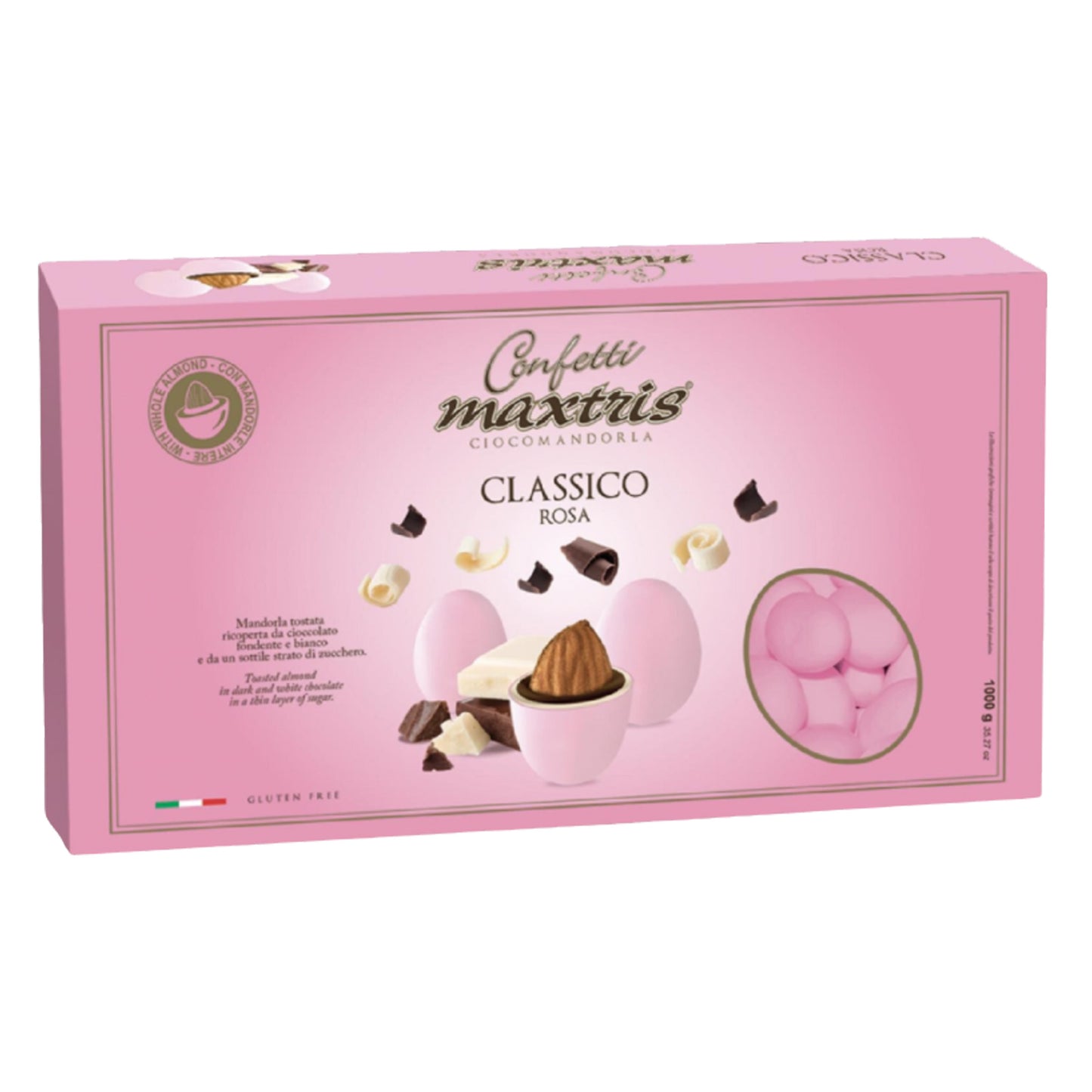 CONFETTI MAXTRIS CLASSICI ROSA RICOPERTI DI CIOCCOLATO BIANCO E FONDENTE CON MANDORLA - CONF DA 1KG