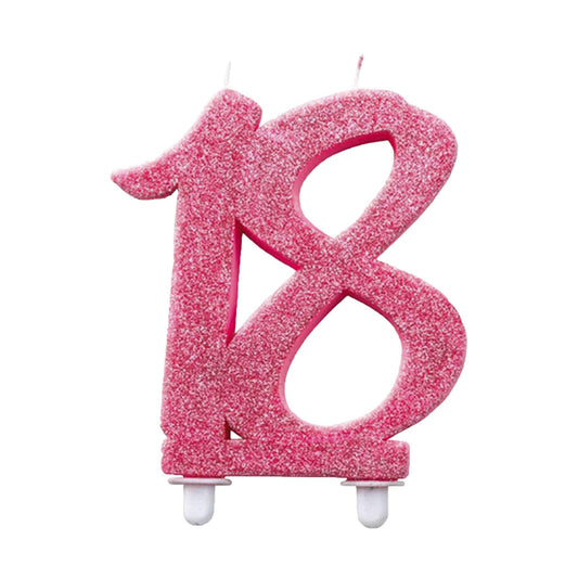 CANDELA UNITA 12CM ROSA GLITTER NUM 18