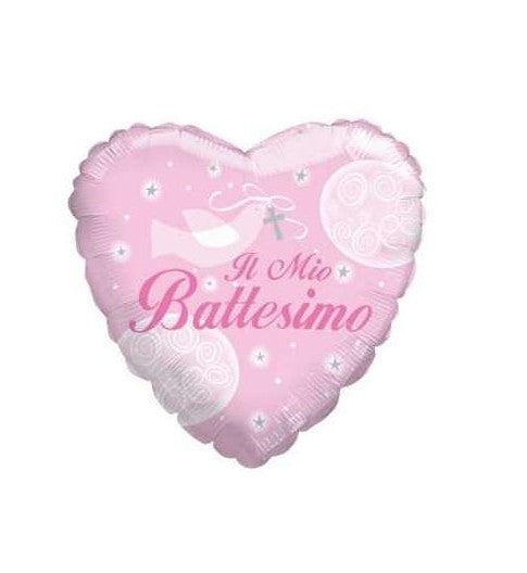 BATTESIMO GIRL PALLONCINO ROSA FORMA CUORE 46 CM