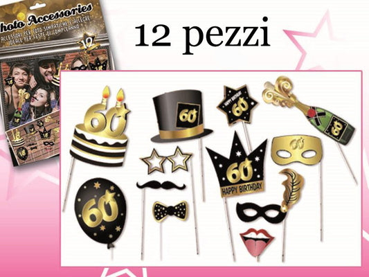 SET SIMPATICI ACCESSORI PER FOTO 12 PEZZI 60 ANNI