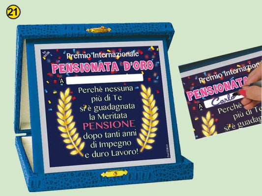 TARGA PREMIO - GADGET PENSIONE - PENSIONATA D'ORO