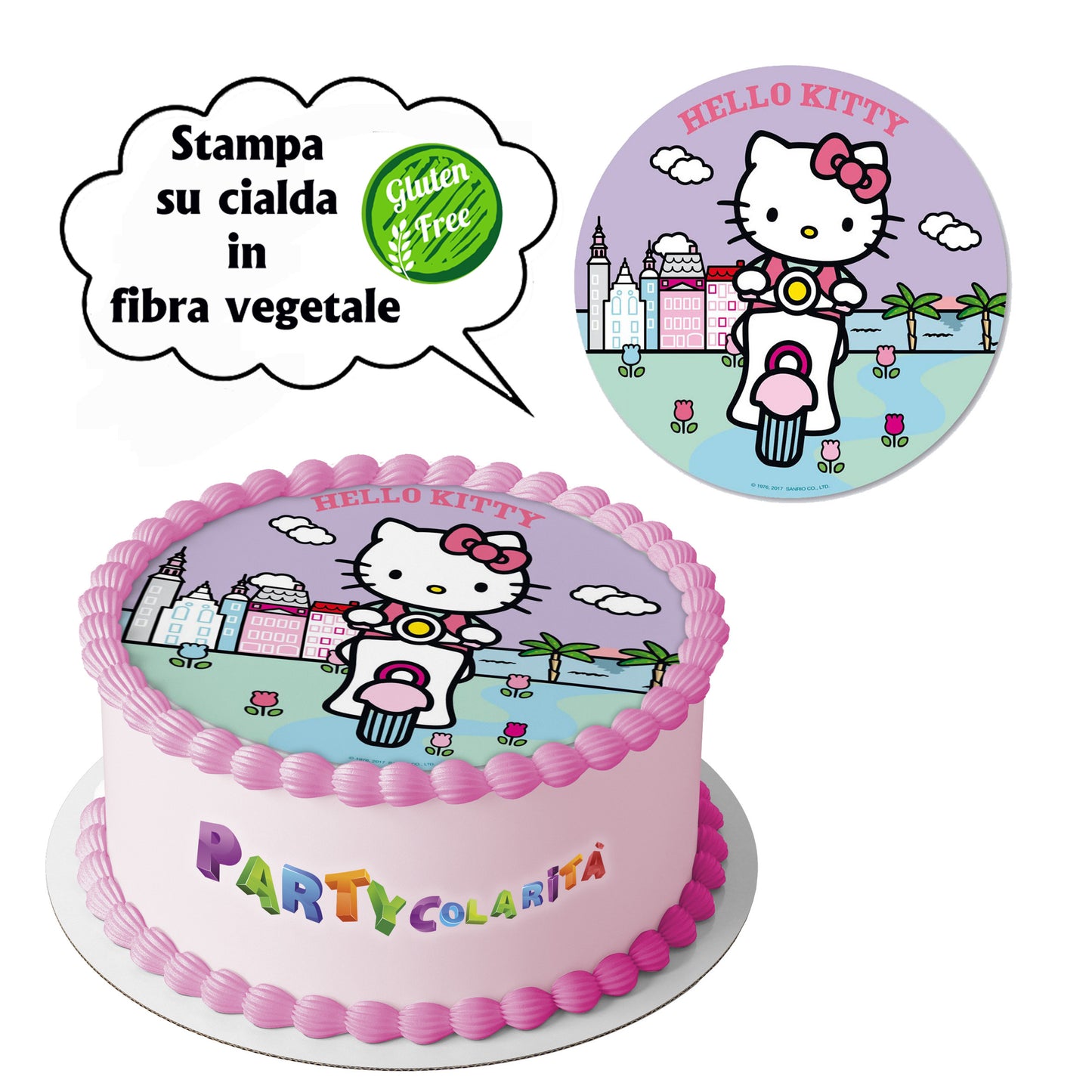 CIALDA PER TORTA HELLO KITTY TONDA IN IN FIBRA VEGETALE DIAMETRO 20 CM (mod-1)