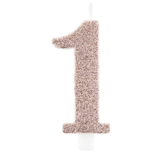 CANDELA ROSE GOLD GLITTER 7CM NUMERO 1