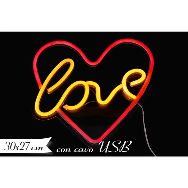 SCRITTA LOVE C/CUORE LUMINOSA NEON 30X27