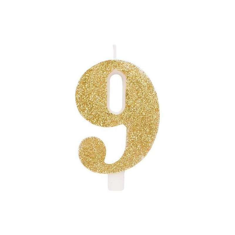 CANDELA ORO GLITTER 7CM NUMERO 9