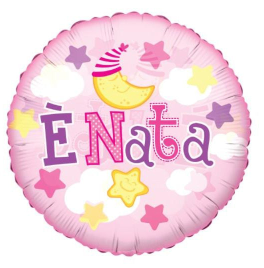 NASCITA GIRL PALLONCINO ROSA E' NATA TONDO 61 CM