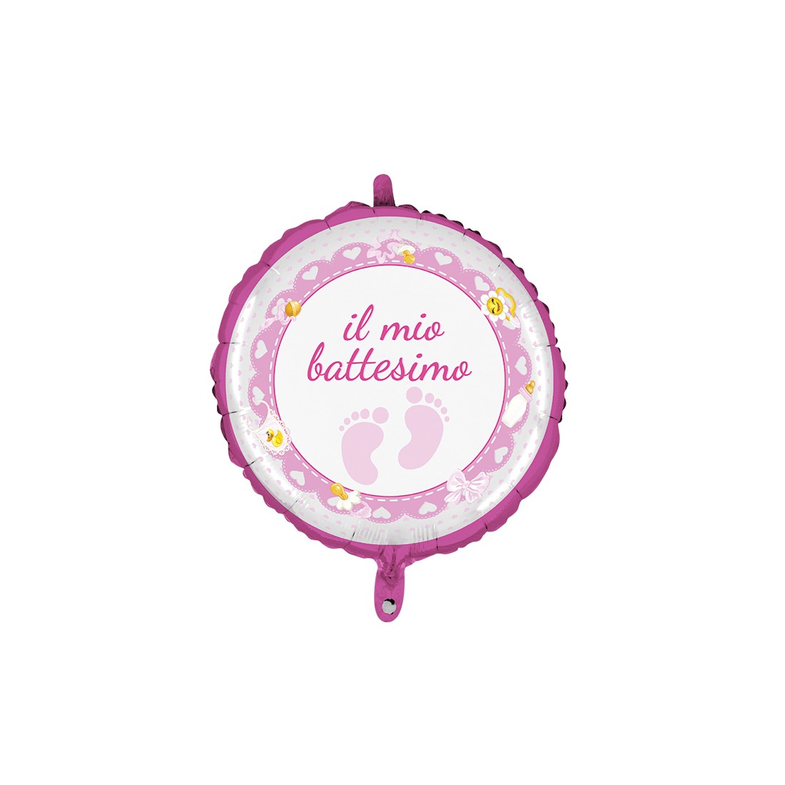 BATTESIMO GIRL PALLONCINO ROSA PIEDINI TONDO 45 CM