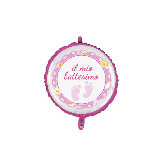 BATTESIMO GIRL PALLONCINO ROSA PIEDINI TONDO 45 CM