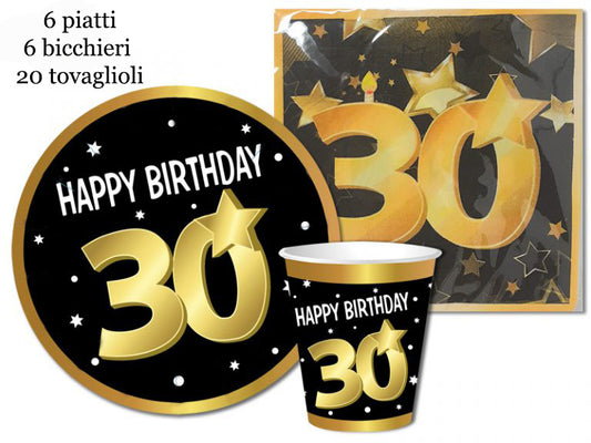 SET PARTY 30 ANNI COMPOSTO DA ( 20 tovaglioli - 6 piatti - 6 biccieri )